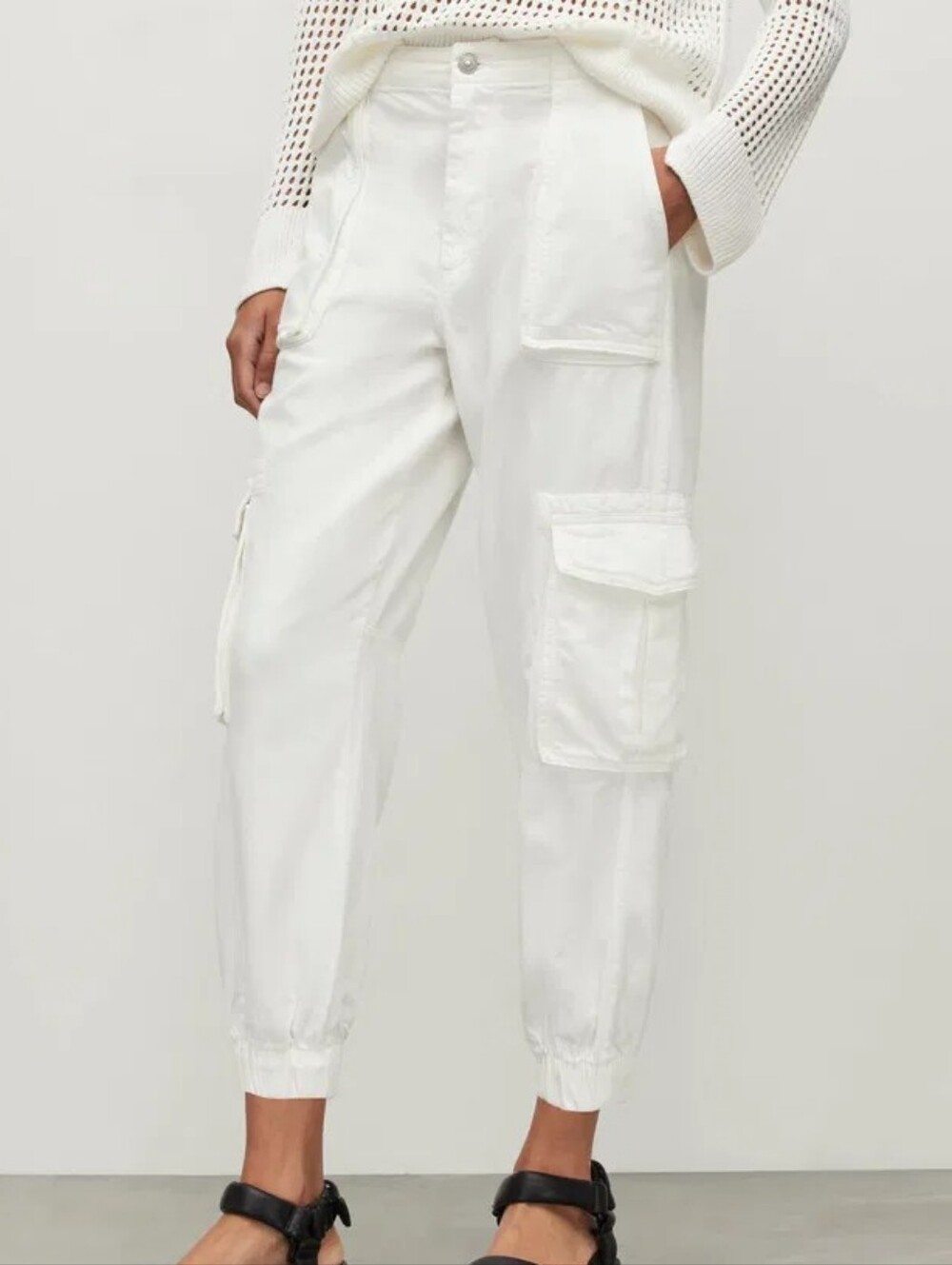 AllSaints White Frieda Denim Trouser Cargo Jogger Size 6 Utility 90's